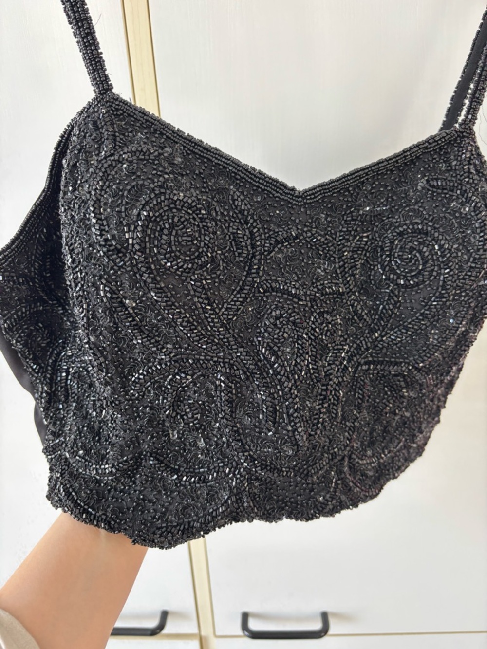 Heavy Beaded Smocked Crop Top Luxe Statement Bustier Festival Evening Event XL - Picture 5 of 16